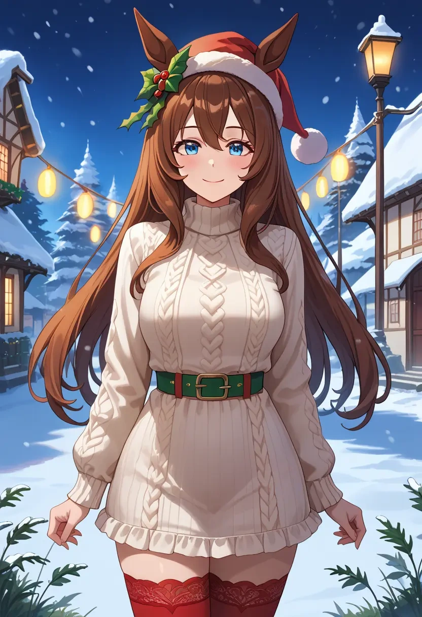 umamusume,grass_wonder_(umamusume),Christmas,sweater dress,stockings  - 