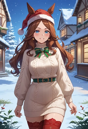 umamusume,grass_wonder_(umamusume),Christmas,sweater dress,stockings  - AI generated anime art