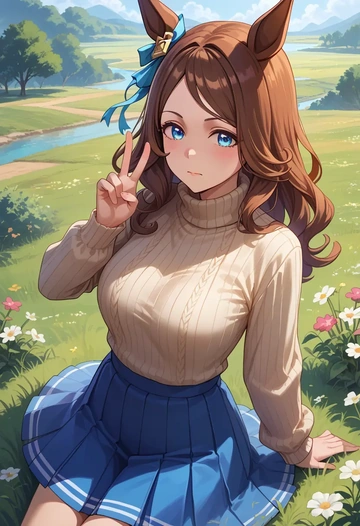 umamusume,grass_wonder_(umamusume),skirt,pleated,turtleneck sweater  - AI generated anime art