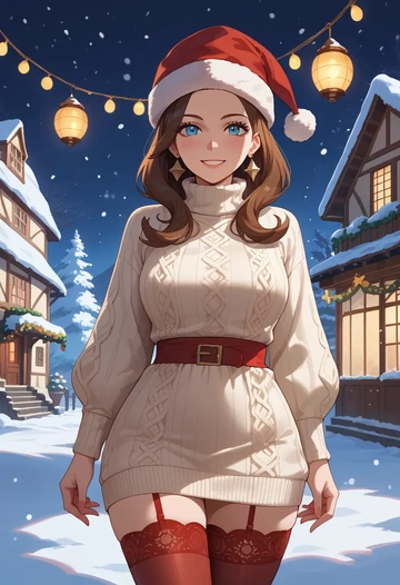 pokemon,green_(pokemon),Christmas,sweater dress,stockings  - AI generated anime art