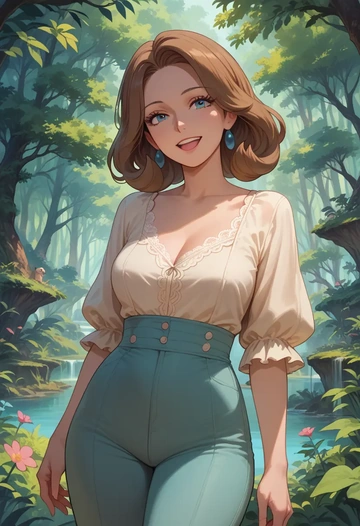 pokemon,green_(pokemon),pants,wide-leg,strappy top  - AI generated anime art