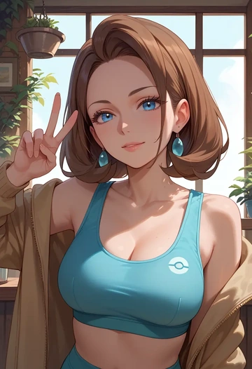 pokemon,green_(pokemon),sports bra,wide-leg joggers  - AI generated anime art