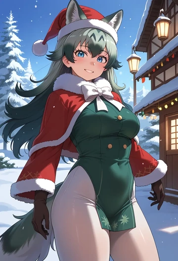 kemono_friends,grey_wolf_(kemono_friends),Christmas,dress  - AI generated anime art