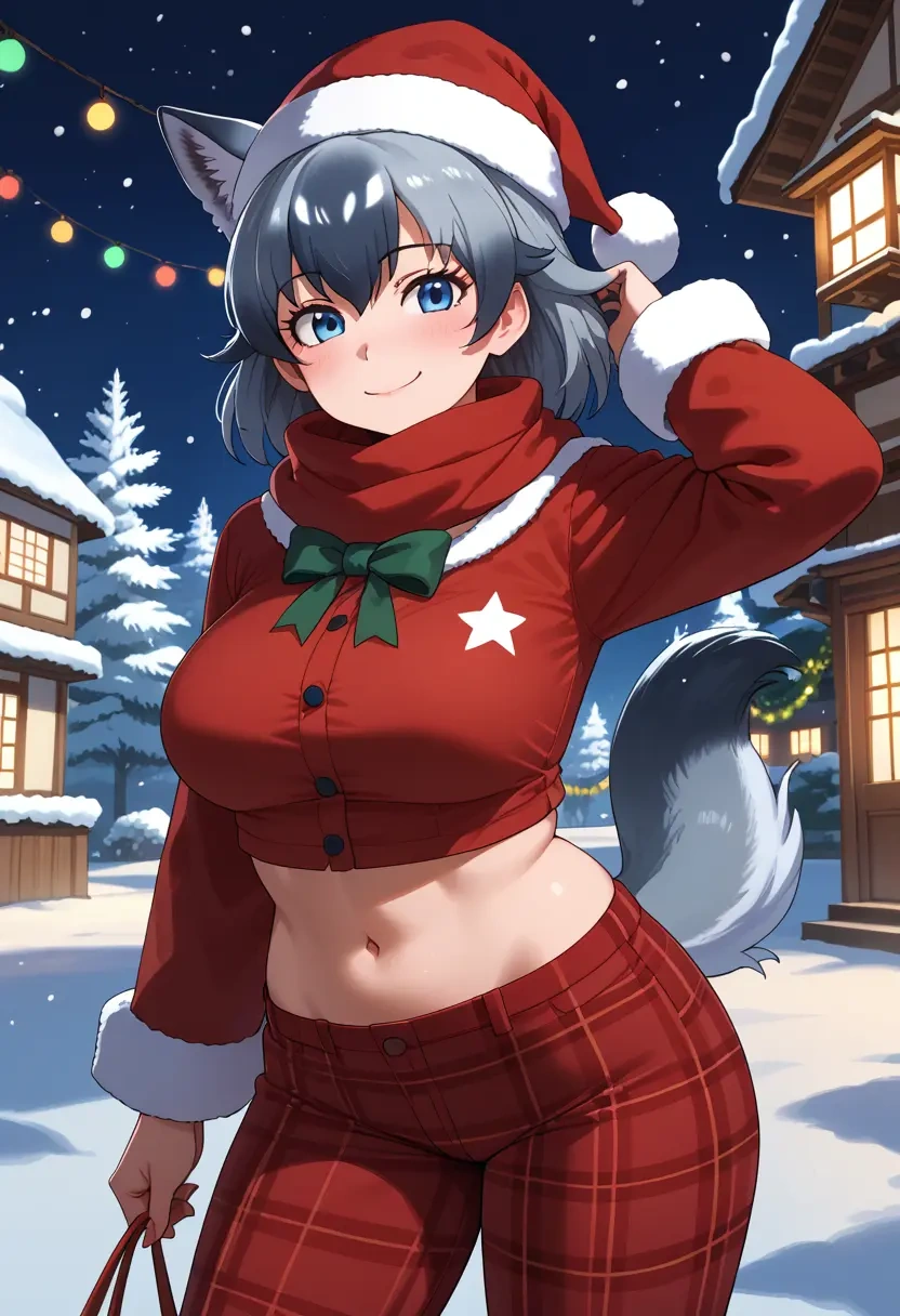 kemono_friends,grey_wolf_(kemono_friends),Christmas,plaid trousers  - 