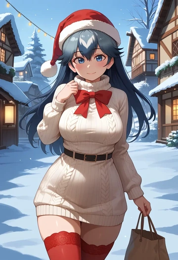 kemono_friends,grey_wolf_(kemono_friends),Christmas,sweater dress,stockings  - AI generated anime art