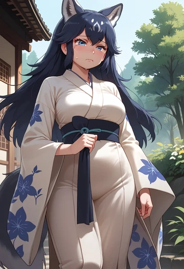 kemono_friends,grey_wolf_(kemono_friends),kimono,silk,wide-leg trousers  - AI generated anime art