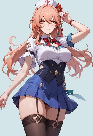 hair flower,high ponytail,nurse pantyhose,mini skirt, sexy  - AI generated anime art