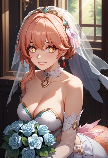 hair flower,high ponytail,wedding  - AI generated anime art