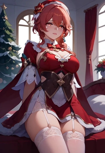 hair flower,high ponytail,Christmas,sexy, stockings,  - AI generated anime art