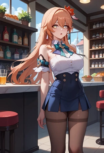 hair flower,high ponytail,shorts, pantyhose  - AI generated anime art