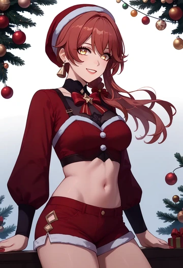 hair flower,high ponytail,Christmas,red velvet shorts  - AI generated anime art