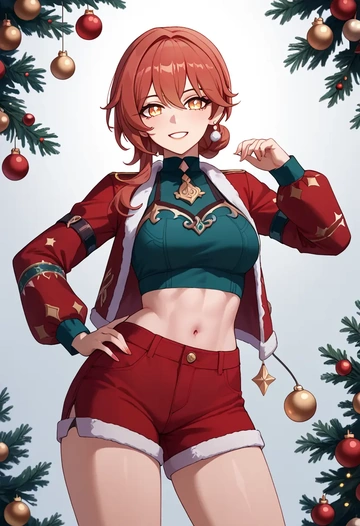 hair flower,high ponytail,Christmas,red velvet shorts  - AI generated anime art