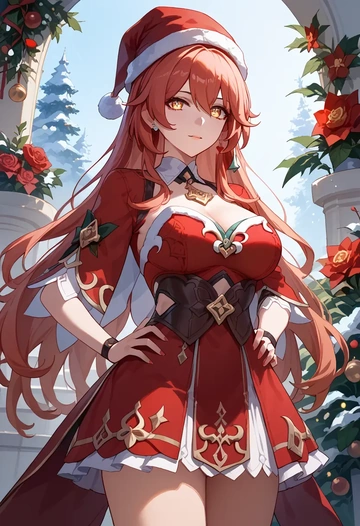 hair flower,high ponytail,Christmas,red velvet dress  - AI generated anime art