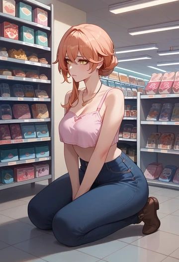 hair flower,high ponytail,crop top,loose joggers,headset  - AI generated anime art