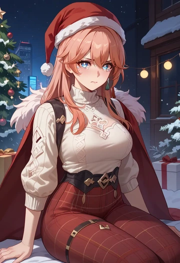 hair flower,high ponytail,Christmas  - AI generated anime art