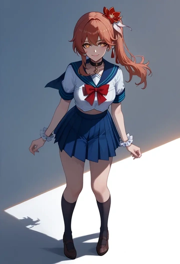 hair flower,high ponytail,sailor, uniform  - AI generated anime art