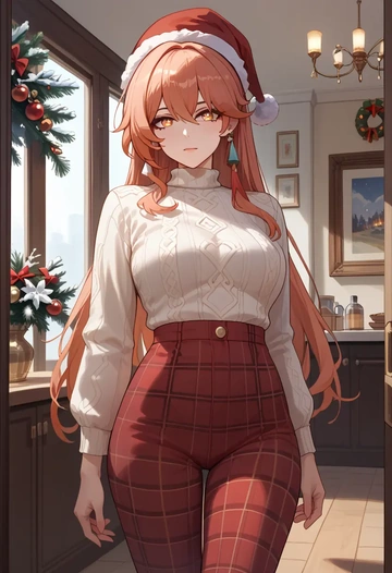 hair flower,high ponytail,Christmas  - AI generated anime art