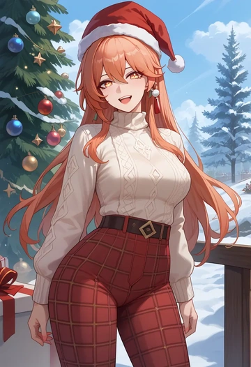 hair flower,high ponytail,Christmas  - AI generated anime art