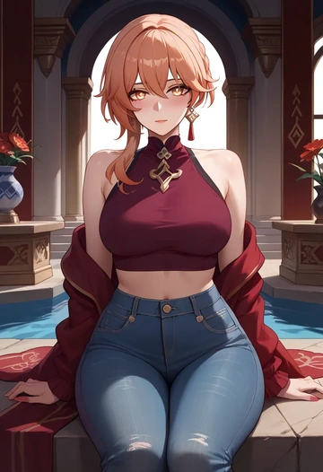 hair flower,high ponytail,crop top  - AI generated anime art