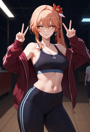 hair flower,high ponytail,athletic,track suit  - AI generated anime art