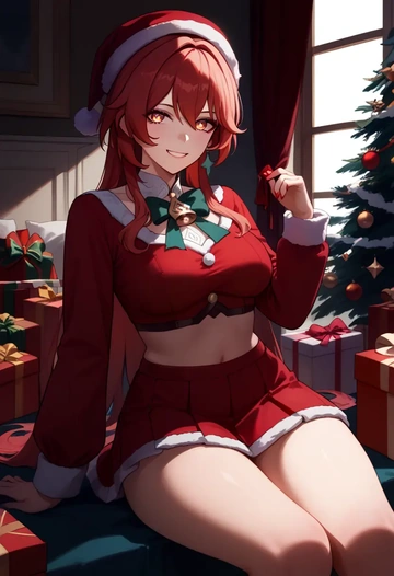 hair flower,high ponytail,Christmas,skirt  - AI generated anime art