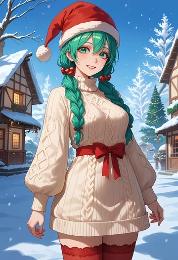 vocaloid,gumi,Christmas,sweater dress,stockings  - AI generated anime art