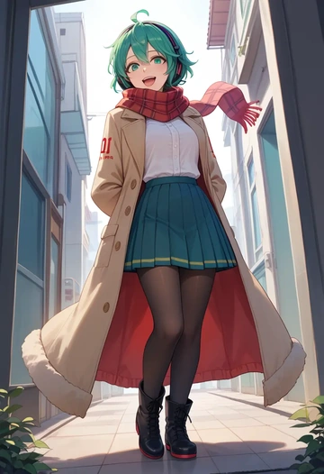 vocaloid,gumi,winter,student uniform,fur-trimmed coat  - AI generated anime art