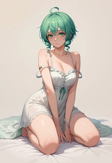 vocaloid,gumi,silk slip dress  - AI generated anime art