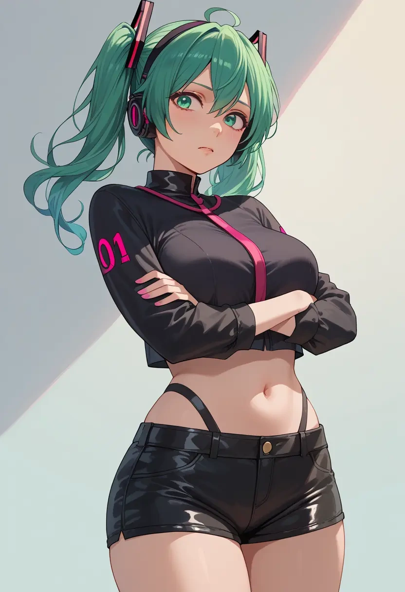 vocaloid,gumi,leather,shorts,crop top  - 