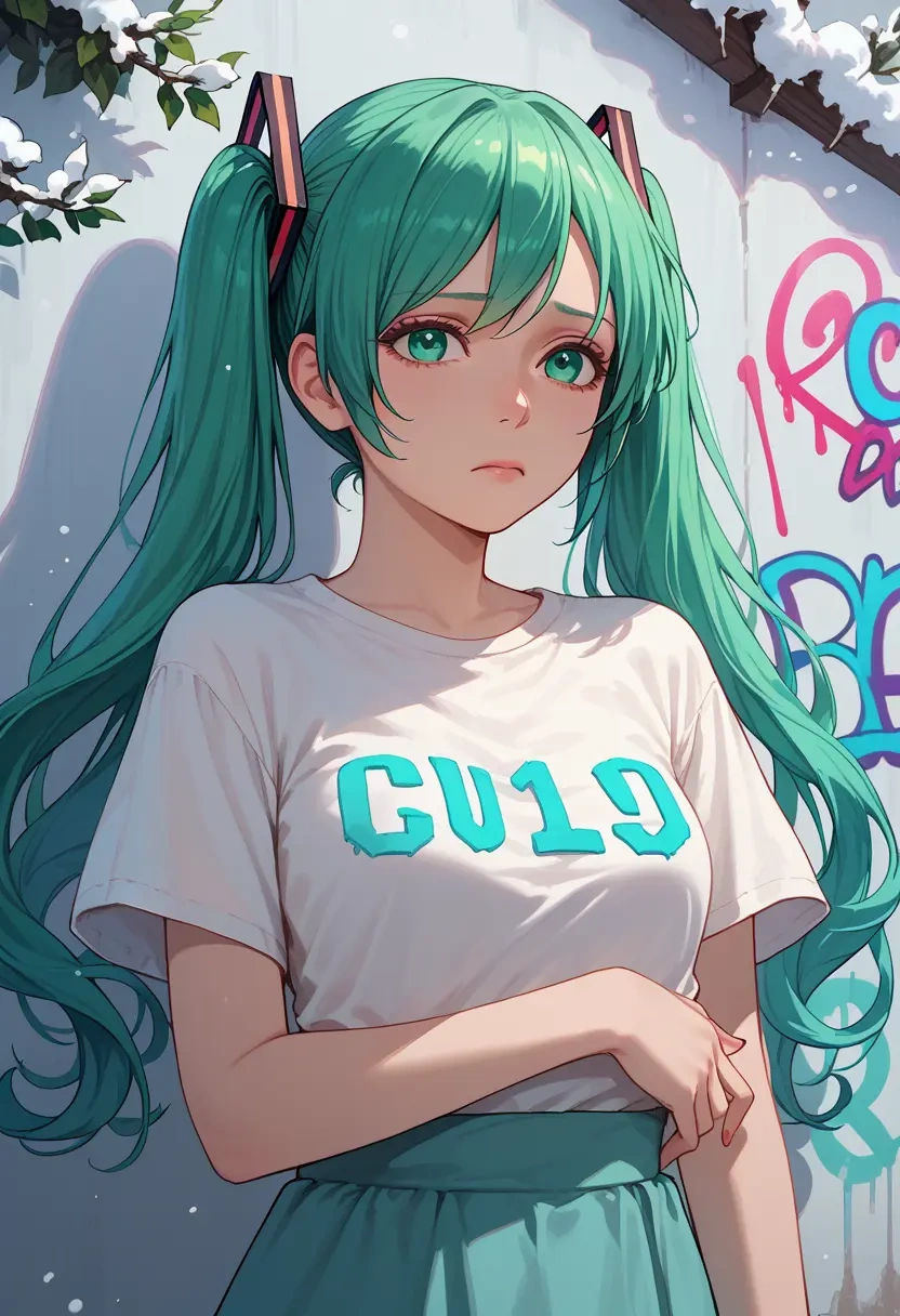 vocaloid,gumi,crop graffiti tee,dolphin shorts  - 