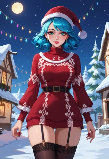 league_of_legends,gwen_(league_of_legends),sweater,stockings,Thigh garters  - AI generated anime art