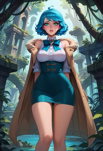 league_of_legends,gwen_(league_of_legends),coat,long,double-breasted,pencil skirt  - AI generated anime art