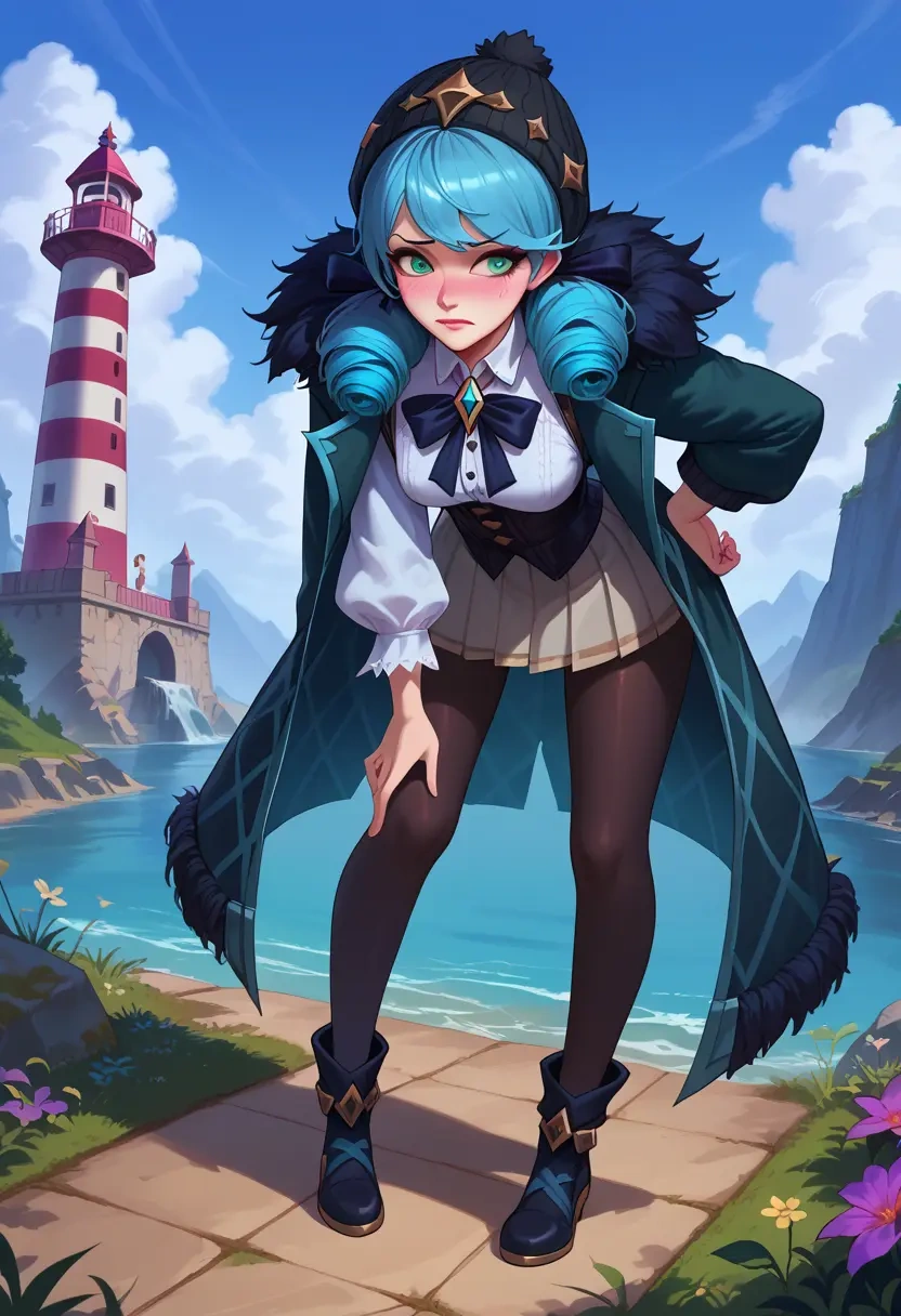 league_of_legends,gwen_(league_of_legends),winter,student uniform,duffle coat  - 