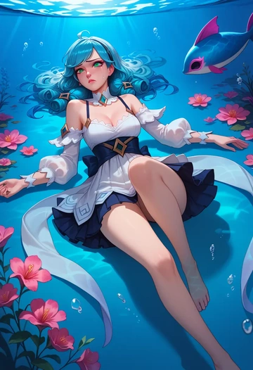 league_of_legends,gwen_(league_of_legends),silk slip dress,floral prints  - AI generated anime art