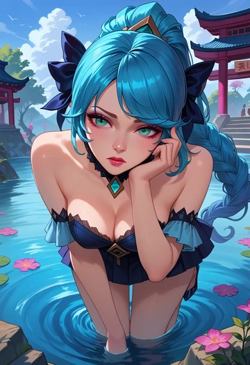 league_of_legends,gwen_(league_of_legends),gown,strapless,mermaid silhouette  - AI generated anime art