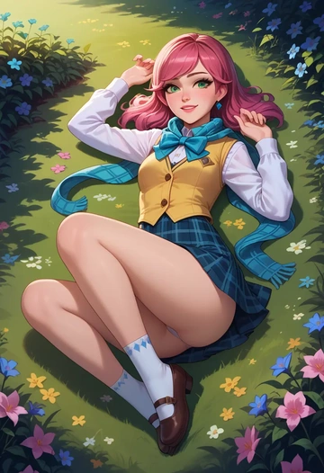 league_of_legends,gwen_(league_of_legends),spring,student uniform,vest  - AI generated anime art