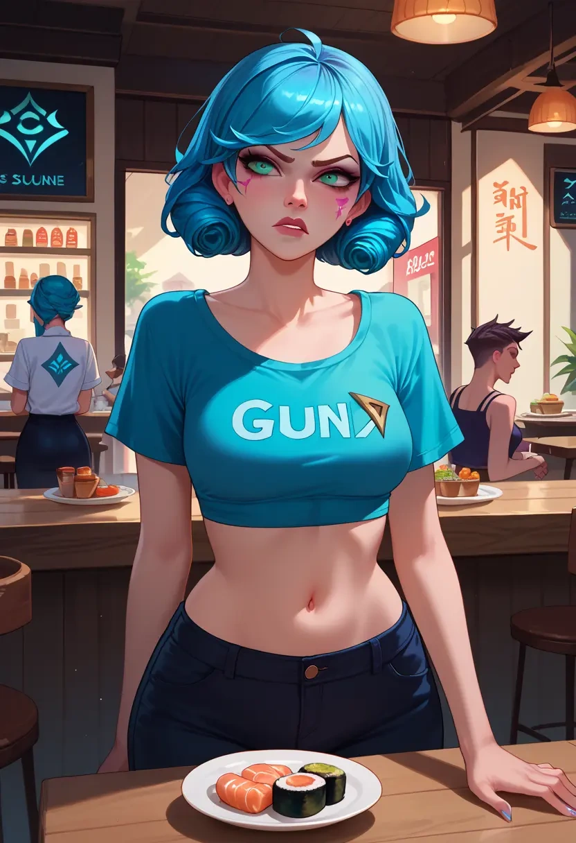 league_of_legends,gwen_(league_of_legends),crop top,athletic shorts  - 