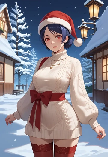 monogatari_(series),hachikuji_mayoi,Christmas,sweater dress,stockings  - AI generated anime art