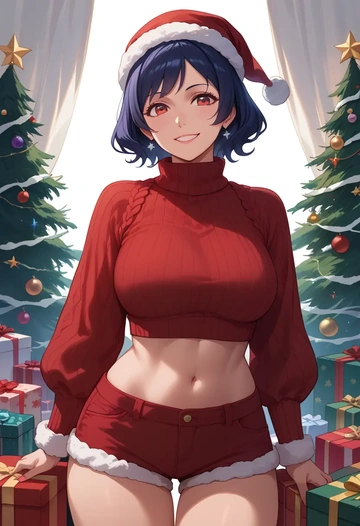 monogatari_(series),hachikuji_mayoi,Christmas,red velvet shorts,turtleneck sweater  - AI generated anime art