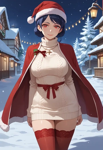 monogatari_(series),hachikuji_mayoi,Christmas,sweater dress,stockings  - AI generated anime art