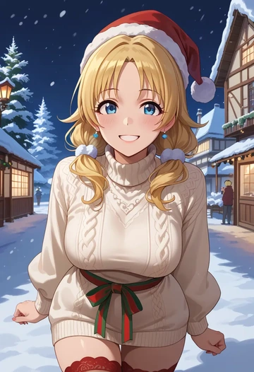 idolmaster,hachimiya_meguru,Christmas,sweater dress,stockings  - AI generated anime art