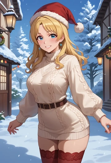 idolmaster,hachimiya_meguru,Christmas,sweater dress,stockings  - AI generated anime art