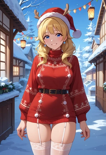 idolmaster,hachimiya_meguru,sweater,stockings,Thigh garters  - AI generated anime art