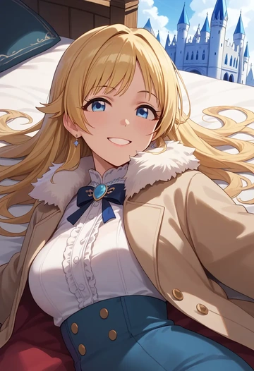 idolmaster,hachimiya_meguru,coat,fur-collar,tailored trousers  - AI generated anime art