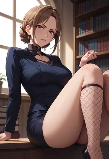 idolmaster,hagiwara_yukiho,secretary,stockings,sexy, panties  - AI generated anime art