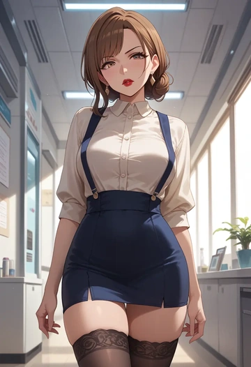 idolmaster,hagiwara_yukiho,secretary,stockings  - AI generated anime art