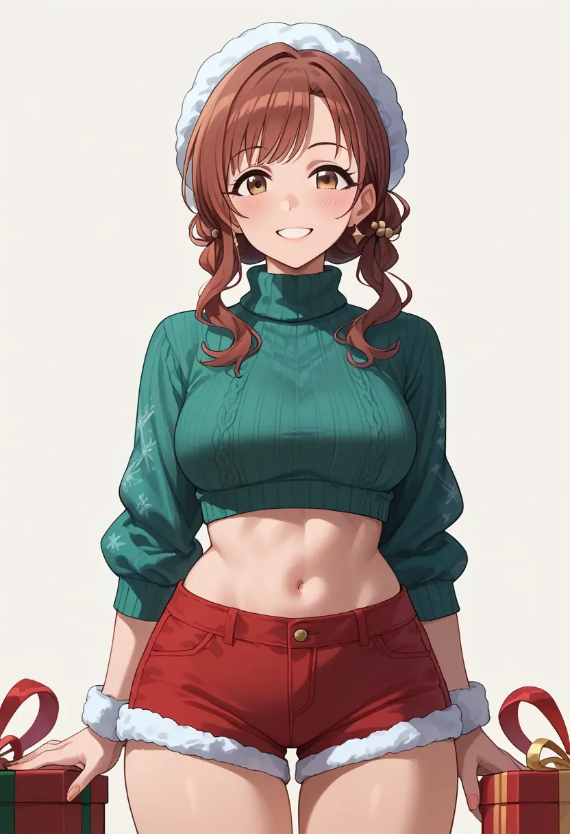 idolmaster,hagiwara_yukiho,Christmas,red velvet shorts,turtleneck sweater  - 