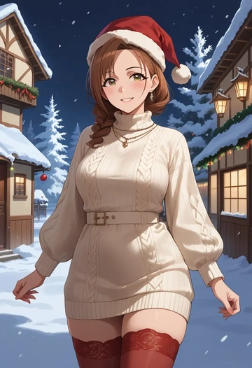 idolmaster,hagiwara_yukiho,Christmas,sweater dress,stockings  - AI generated anime art