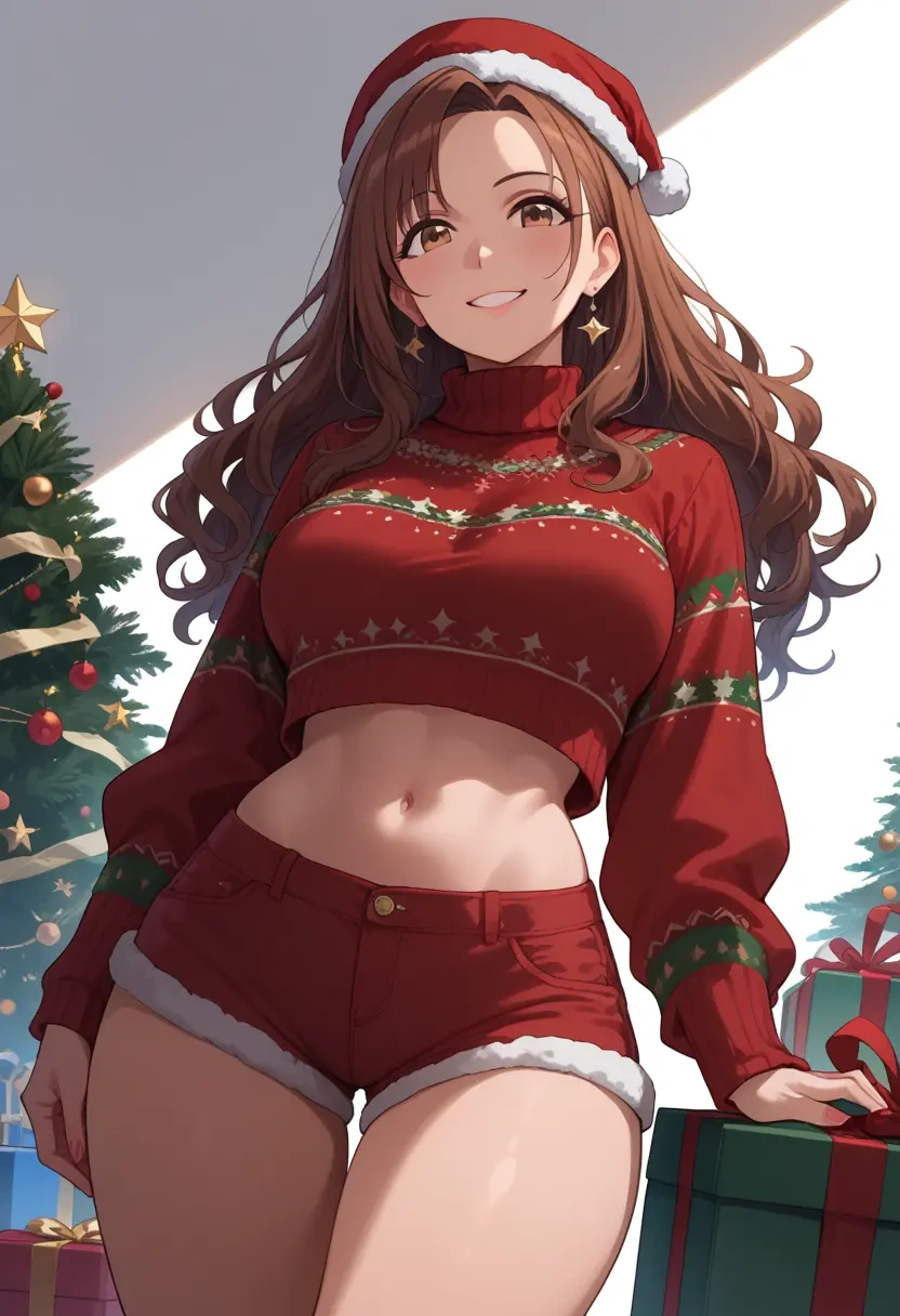 idolmaster,hagiwara_yukiho,Christmas,red velvet shorts,turtleneck sweater  - 