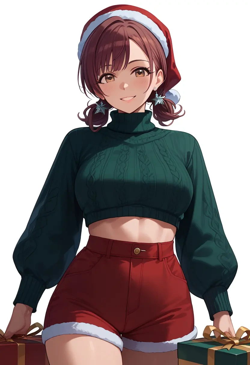 idolmaster,hagiwara_yukiho,Christmas,red velvet shorts,turtleneck sweater  - 